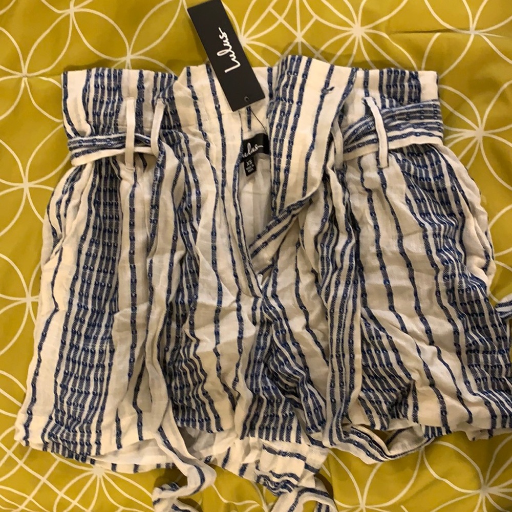 White and blue striped beach shorts